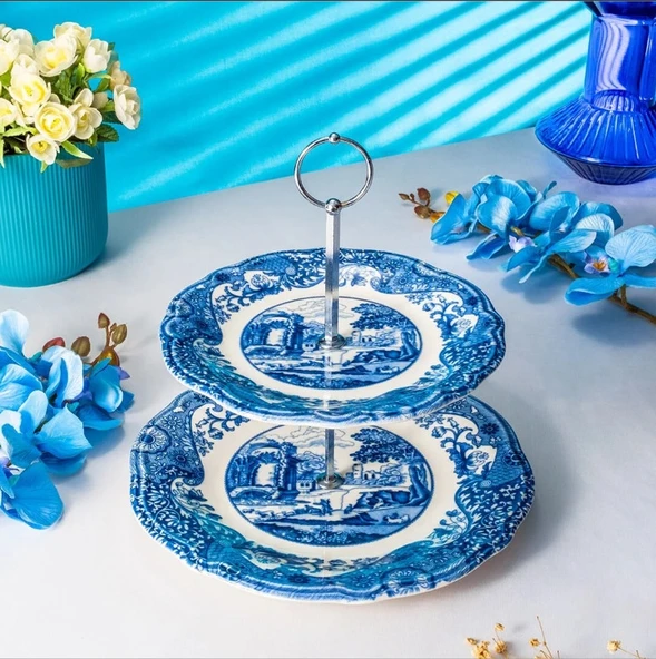 Fecra Vintage Blue 2 Katlı Kurabiyelik Seti - 2