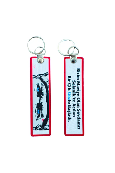 Bir Çift Mavi Göz Atatürk Çift Taraflı Anahtarlık 3D, (12 cm x 3 cm)