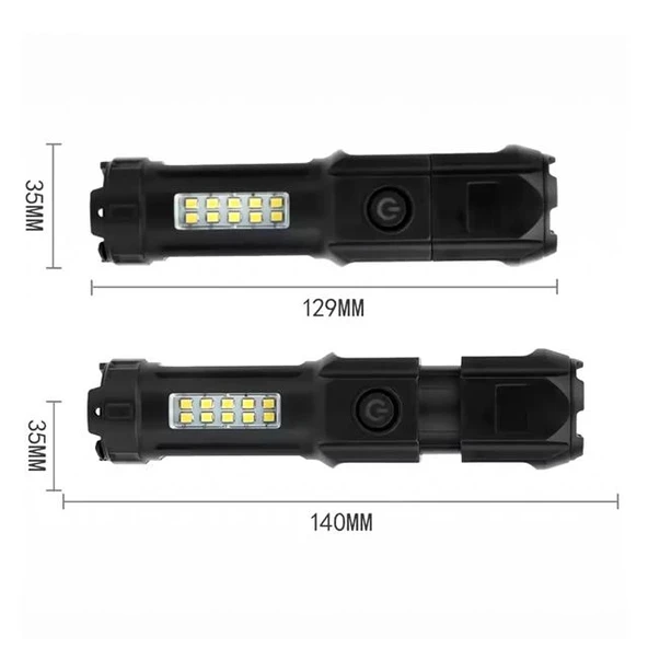 PowerMaster 109-B Zoomlu Flash Özellikli SMD ve Power LED’li Şarjlı Plastik Kasa El Feneri (Powerbank Özellikli) - Resim 2