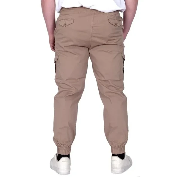 Büyük Beden Erkek Pantolon Keten Kargo Jogger 21911 Cappucino - 4