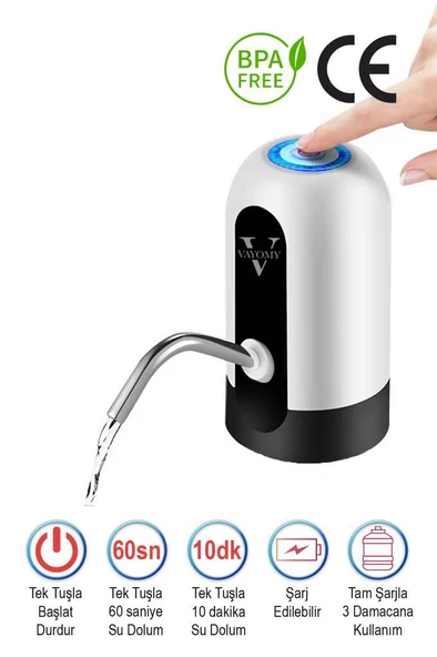 Vayomy Şarjlı Otomatik Damacana Su Pompası Tek Motorlu (Bpa Içermez ,ce Belgelidir) ürün görseli