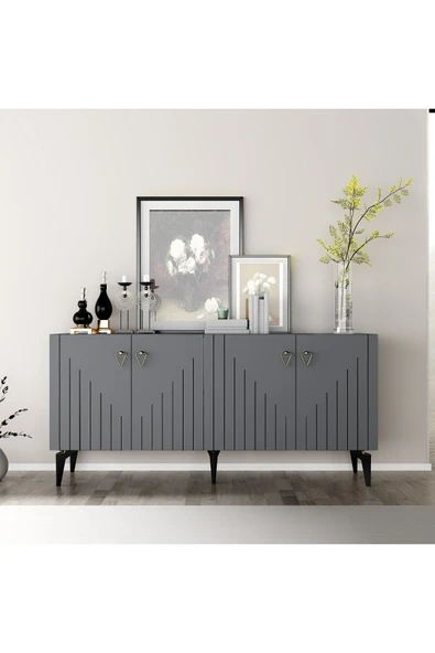 cantek dizayn MEDDA LAZER ÇİZGİLİ KONSOL ANTRASİT-ALTIN - Resim 2