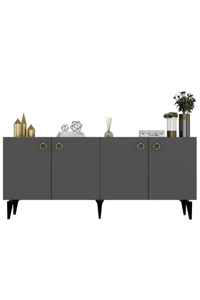 cantek dizayn Dronne Konsol 4 Kapaklı, 4 Raflı Antrasit-antrasit - Resim 4