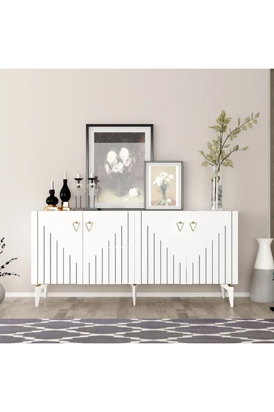 cantek dizayn MEDDA LAZER ÇİZGİLİ KONSOL BEYAZ-ALTIN - Resim 6