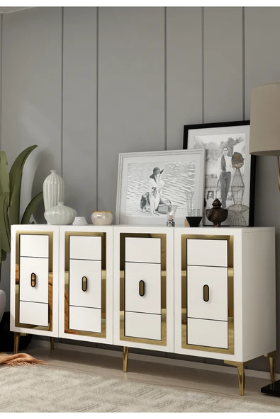 cantek dizayn ORİONCT (KB150) KONSOL BEYAZ-ALTIN - Resim 2