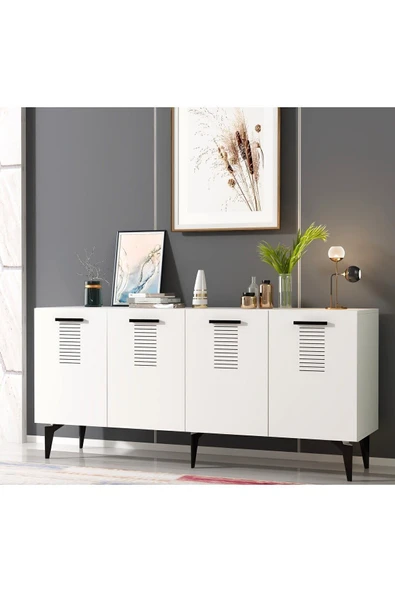 cantek dizayn ASSİMO 4 KAPAKLI KONSOL BEYAZ-BEYAZ - Resim 2