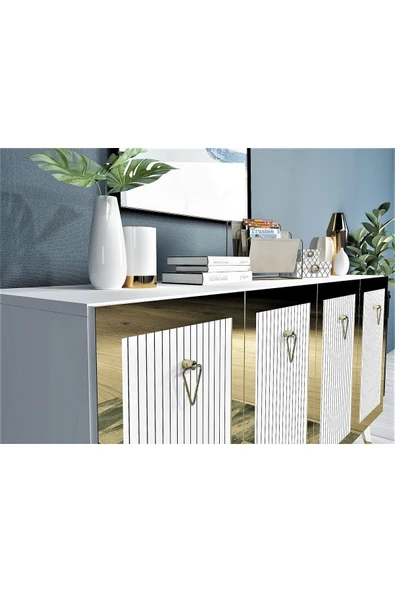 cantek dizayn Lazer Desenli Bare Konsol Beyaz-altın - Resim 2