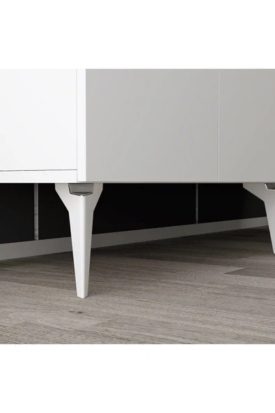 cantek dizayn İRRİS KONSOL 4 KAPAKLI RAFLI BEYAZ-GÜMÜŞ - Resim 6