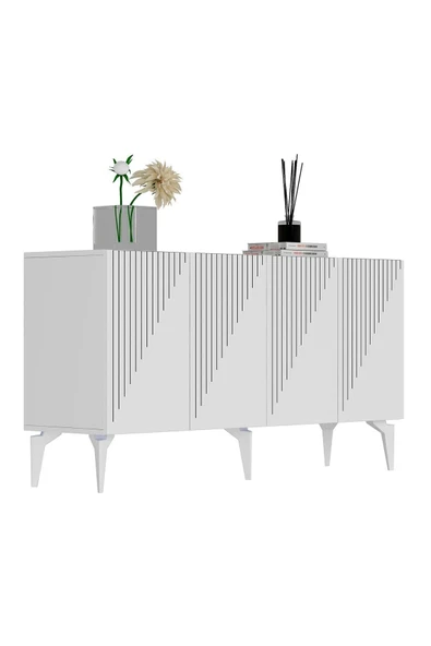 cantek dizayn Lazer Desenli 150 Cm Draw Konsol Beyaz-beyaz - Resim 6