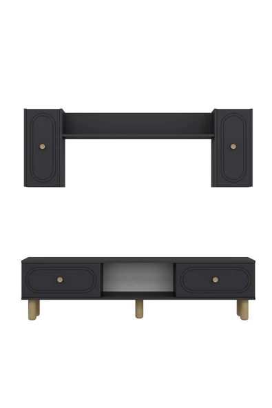 cantek dizayn POLENCT BOHEM KONSOL (KB150), BOHEM TV ÜNİTESİ 2 Lİ SALON TAKIMI ANTRASİT-ANTRASİT - 2