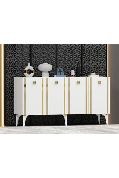 cantek dizayn DORRUK LAZER DESENLİ KONSOL BEYAZ-ALTIN - Resim 7