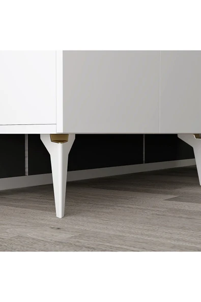 cantek dizayn İRRİS KONSOL 4 KAPAKLI RAFLI BEYAZ-ALTIN - Resim 6