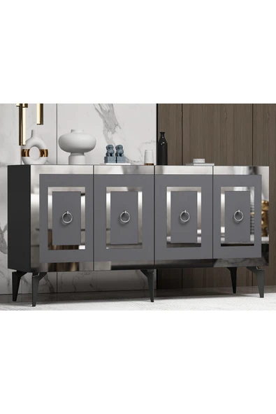 cantek dizayn Karrya Konsol 4 Kapaklı Raflı Antrasit-gümüş - Resim 2