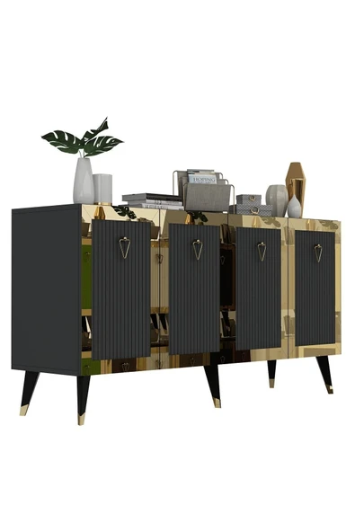 cantek dizayn Lazer Desenli Bare Konsol Antrasit-altın - Resim 5