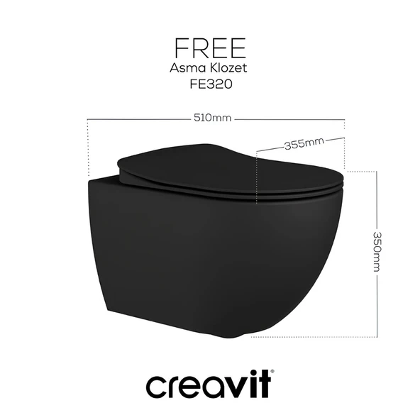 Creavit Free Mat Antrasit Kanallı Asma Klozet FE320, Creavit Duck Duroplast Yavaş Kapak - Resim 2