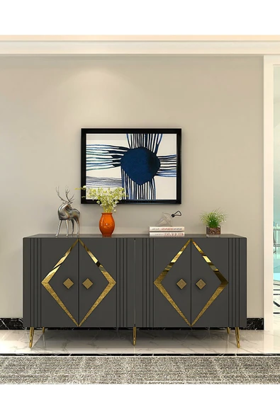 cantek dizayn Dominoct (KB150) Lazer Desenli Konsol Antrasit-altın ürün görseli