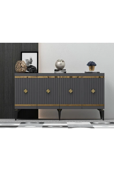 cantek dizayn 150 Cm Lenora Konsol Antrasit-altın ürün görseli