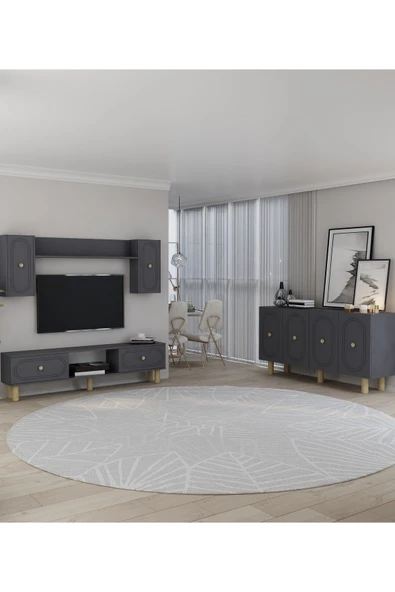 cantek dizayn POLENCT BOHEM KONSOL (KB150), BOHEM TV ÜNİTESİ 2 Lİ SALON TAKIMI ANTRASİT-ANTRASİT