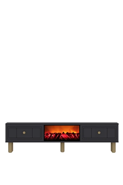 cantek dizayn Darioct Bohem Konsol (KB150), Bohem Şömineli (A) Tv Sehpası 2 Li Salon Takımı Antrasit-antrasit - Resim 2