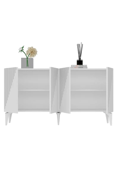 cantek dizayn Lazer Desenli 150 Cm Draw Konsol Beyaz-beyaz - Resim 5