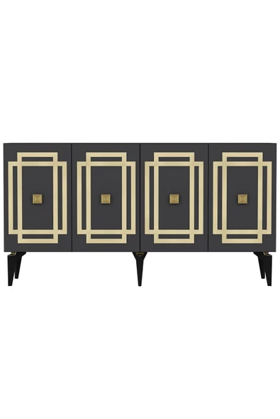 cantek dizayn LOTTUS KONSOL 4 KAPAKLI RAFLI ANTRASİT-ALTIN - 4