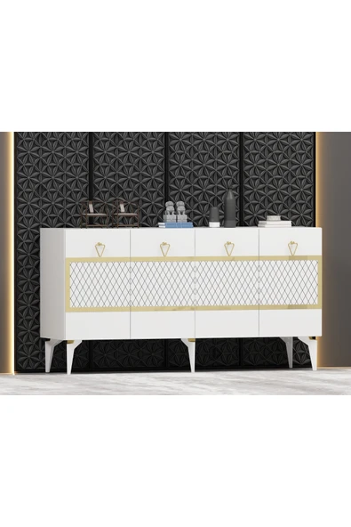 cantek dizayn İPEKCT 150 CM KONSOL BEYAZ-ALTIN - Resim 2