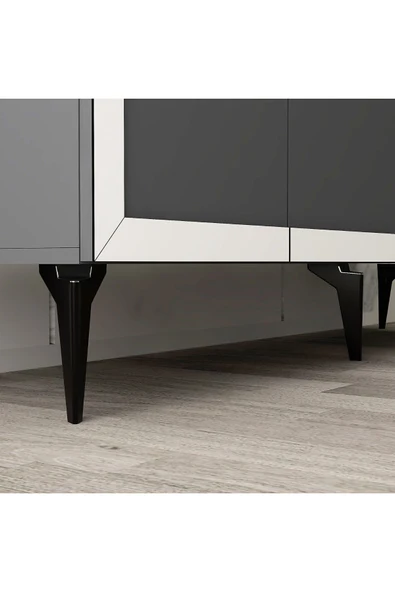 cantek dizayn DÖRT KAPAKLI 150 CM SELEN KONSOL ANTRASİT-BEYAZ - Resim 7