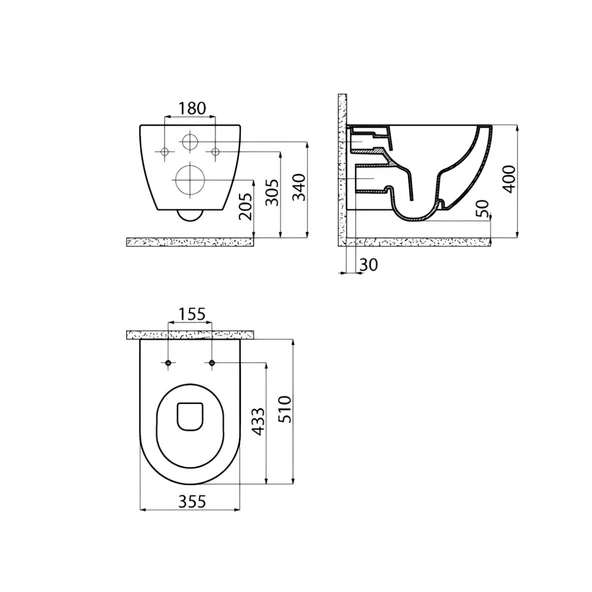 Creavit Free Mat Antrasit Kanallı Asma Klozet FE320, Creavit Duck Duroplast Yavaş Kapak - Resim 5