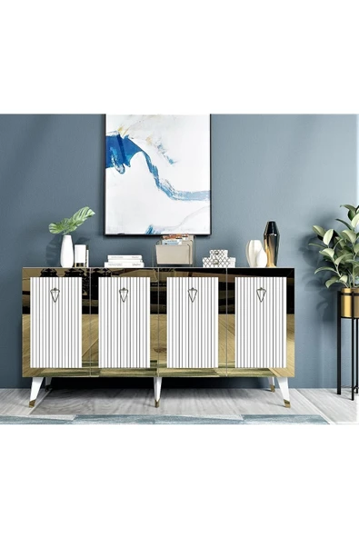 cantek dizayn Lazer Desenli Bare Konsol Beyaz-altın ürün görseli 1