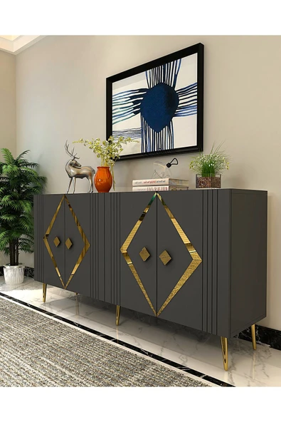 cantek dizayn Dominoct (KB150) Lazer Desenli Konsol Antrasit-altın - Resim 2