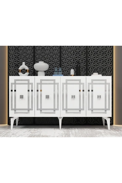 cantek dizayn LOTTUS KONSOL 4 KAPAKLI RAFLI BEYAZ-GÜMÜŞ ürün görseli