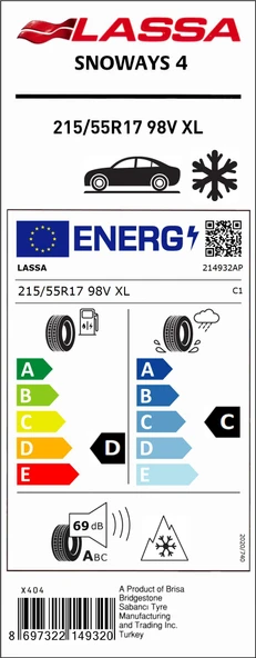 215/55R17 98V XL SNOWAYS 4 M+S / SFM LASSA - 4
