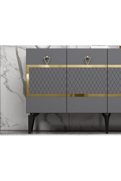 cantek dizayn İPEKCT 150 CM KONSOL ANTRASİT-ALTIN - Resim 3