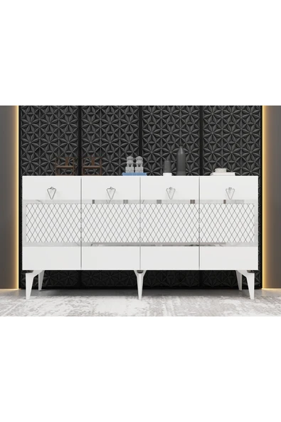 cantek dizayn İPEKCT 150 CM KONSOL BEYAZ-GÜMÜŞ ürün görseli