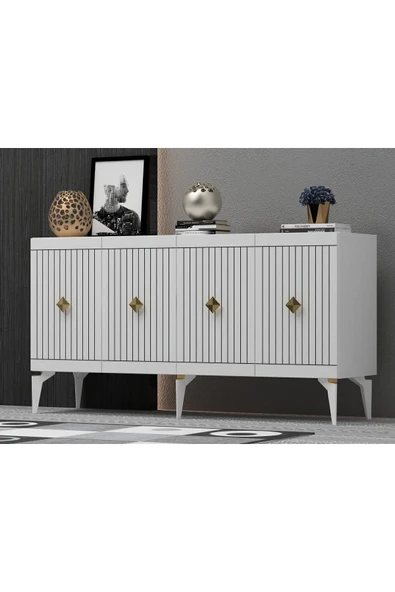 cantek dizayn 150 cm Midas Konsol Beyaz-Altın - 2