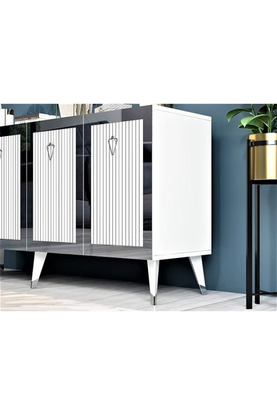 cantek dizayn Lazer Desenli Bare Konsol Beyaz-gümüş - Resim 3