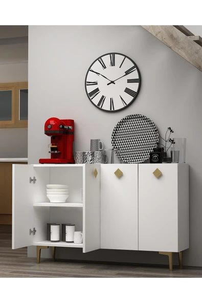 cantek dizayn MORECT MUTFAK KİLER DOLABI BEYAZ-BEYAZ-ALTIN