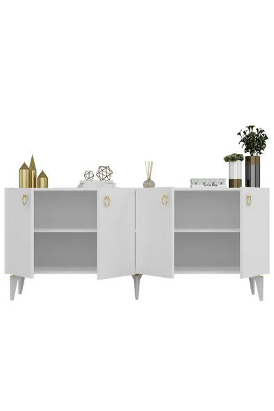 cantek dizayn Dronne Konsol 4 Kapaklı, 4 Raflı Beyaz-beyaz - Resim 5