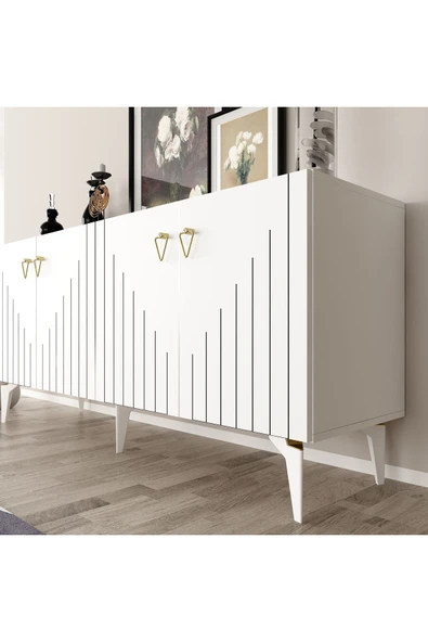 cantek dizayn MEDDA LAZER ÇİZGİLİ KONSOL BEYAZ-ALTIN - Resim 3