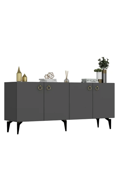 cantek dizayn Dronne Konsol 4 Kapaklı, 4 Raflı Antrasit-antrasit - Resim 3