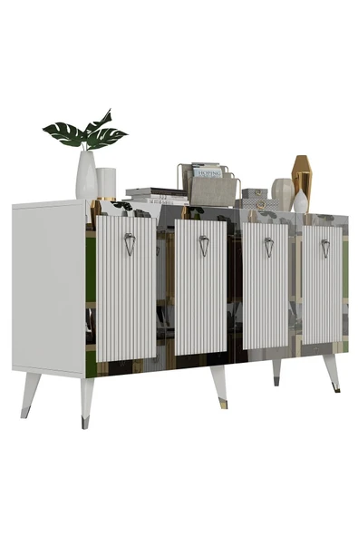 cantek dizayn Lazer Desenli Bare Konsol Beyaz-gümüş - Resim 5