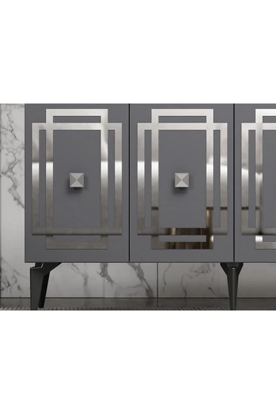 cantek dizayn LOTTUS KONSOL 4 KAPAKLI RAFLI ANTRASİT-GÜMÜŞ - 3