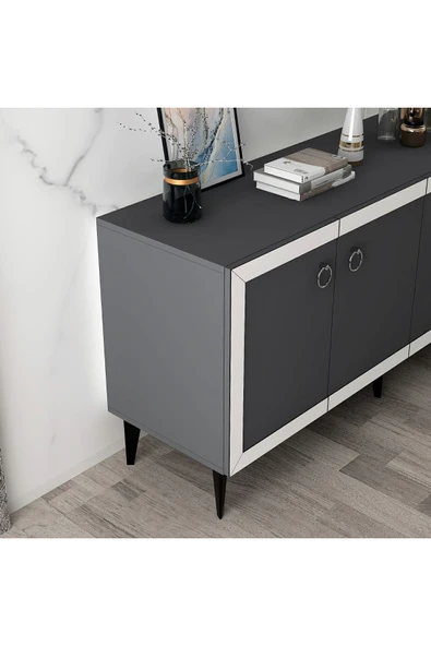 cantek dizayn DÖRT KAPAKLI 150 CM SELEN KONSOL ANTRASİT-BEYAZ - Resim 4