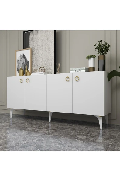 cantek dizayn Dronne Konsol 4 Kapaklı, 4 Raflı Beyaz-beyaz - Resim 2