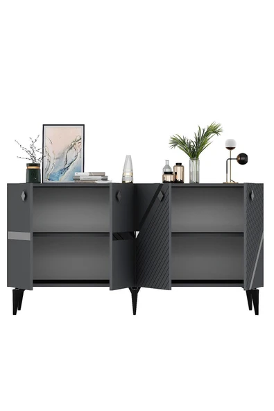 cantek dizayn İRRİS KONSOL 4 KAPAKLI RAFLI ANTRASİT-GÜMÜŞ - Resim 7