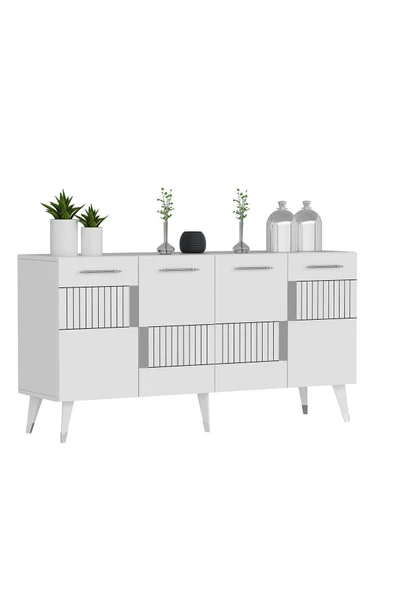 cantek dizayn MODDA KONSOL 4 KAPAKLI BEYAZ-GÜMÜŞ - Resim 6