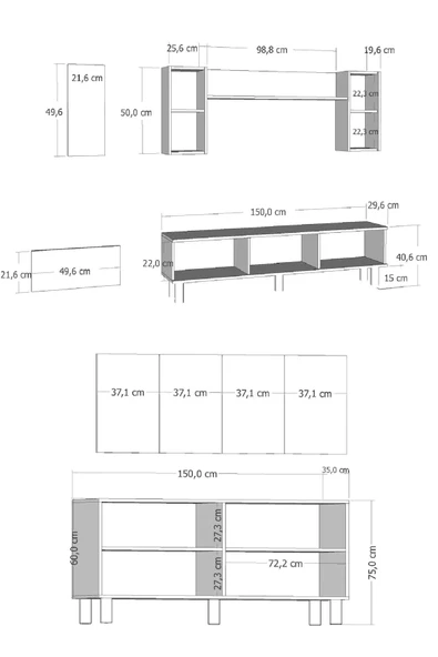 cantek dizayn POLENCT BOHEM KONSOL (KB150), BOHEM TV ÜNİTESİ 2 Lİ SALON TAKIMI ANTRASİT-ANTRASİT - 6
