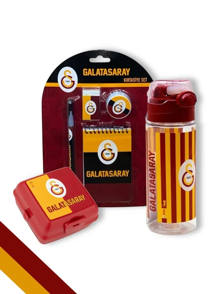 Galatasaray Taraftar 4 bölmeli Beslenme Kutusu Çizgili 500 Ml Matara Kırtasiye Seti