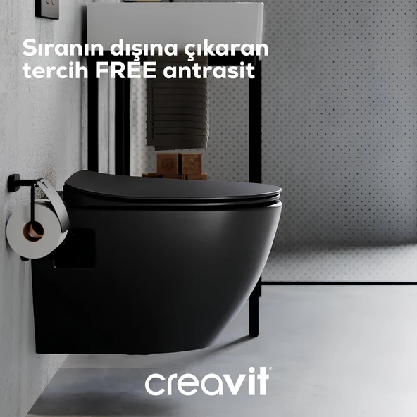 Creavit Free Mat Antrasit Kanallı Asma Klozet FE320, Creavit Duck Duroplast Yavaş Kapak ürün görseli 1
