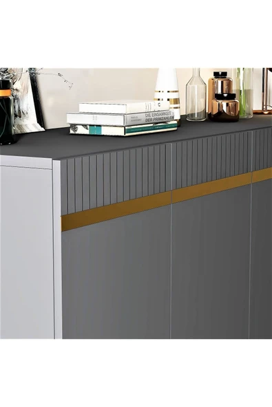 cantek dizayn Dört Kapaklı Lazer Desenli Defne Konsol Antrasit-altın - Resim 4